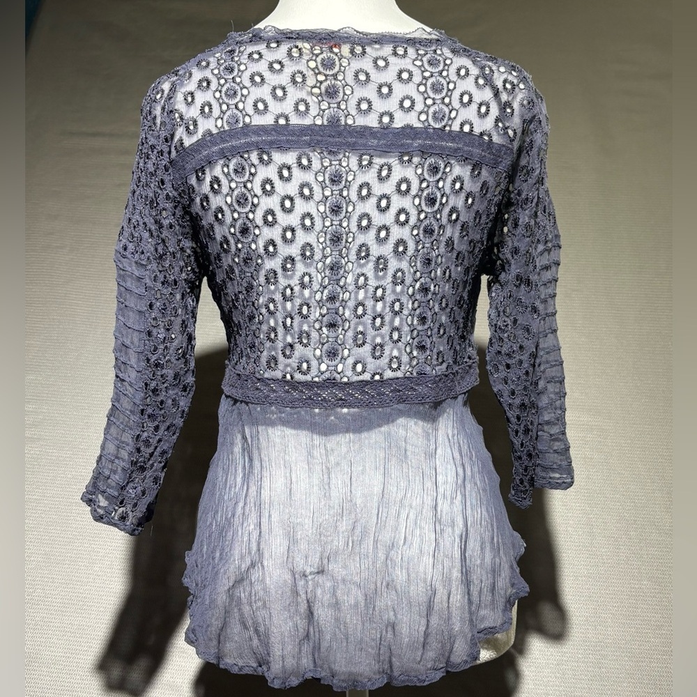 Sundance silk sheer whimsical blouse womans XS blue/gray romantic fairy ethereal - Picture 3 of 7
